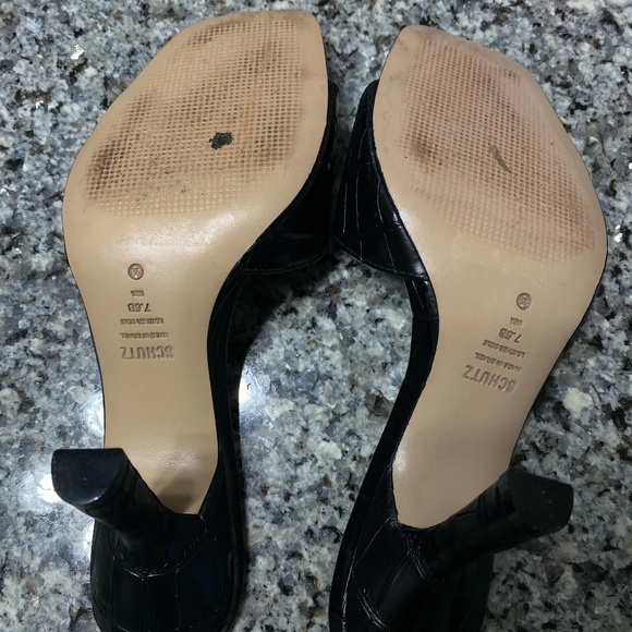 SCHUTZ Women’s Posseni 7.5 Sandals mules – Black Croc Embossed Leather - Picture 4 of 4